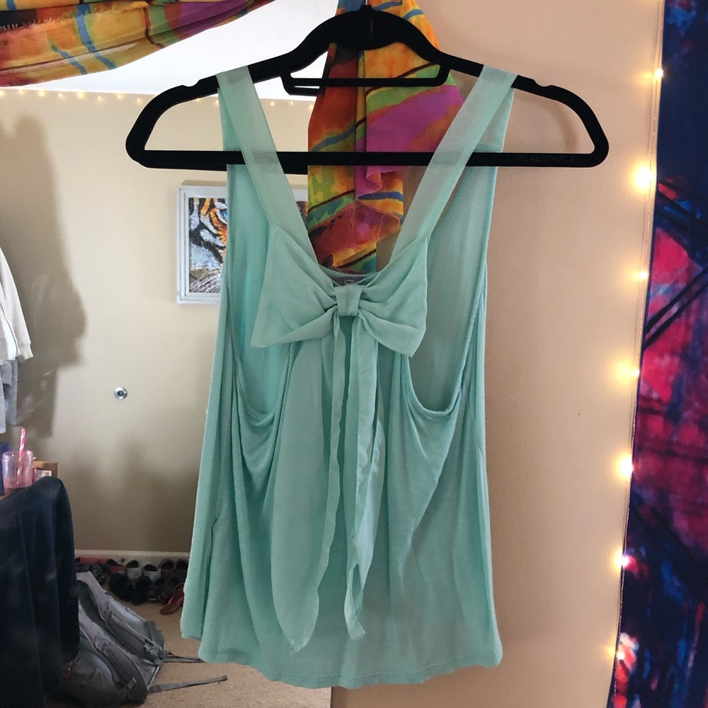 Seafoam green tank top with bow in the back